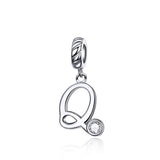 925 Sterling Silver Personalized Letter Pendant For Diy Bracelets & Necklaces Style - Q