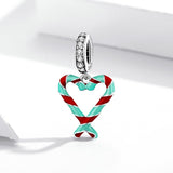 925 Sterling Silver Heart Candy Cane Pendant For Diy Bracelets & Necklaces