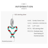 925 Sterling Silver Heart Candy Cane Pendant For Diy Bracelets & Necklaces
