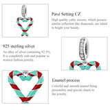 925 Sterling Silver Heart Candy Cane Pendant For Diy Bracelets & Necklaces