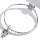 925 Sterling Silver Heart Candy Cane Pendant For Diy Bracelets & Necklaces