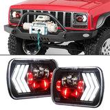 2 Pcs 5X7 Inch Car Modified Red Background Led Square Headlamp For Jeep Wrangler
