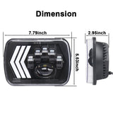 2 Pcs 5X7 Inch Car Modified Red Background Led Square Headlamp For Jeep Wrangler