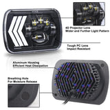 2 Pcs 5X7 Inch Car Modified Red Background Led Square Headlamp For Jeep Wrangler