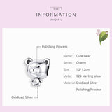 925 Sterling Silver Bear Bead Bracelet Accessories