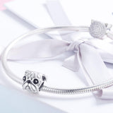925 Sterling Silver Pug Diamond Bead Bracelet Accessory