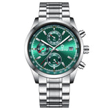 Waterproof Luminous Quartz Watch - Multifunctional 30m - White Steel-Green