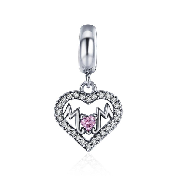 925 Sterling Silver Love Mother Heart Pendant For Diy Bracelets & Necklaces