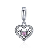 925 Sterling Silver Love Mother Heart Pendant For Diy Bracelets & Necklaces