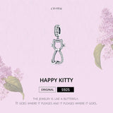 925 Sterling Silver Zircon Cat Pendant For Bracelet Diy Accessory