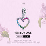 925 Sterling Silver Rainbow Heart Pendant For Diy Bracelets & Necklaces