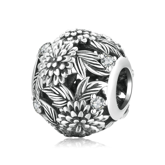 925 Sterling Silver Embossed Flower Beads For Diy Bracelets & Necklaces