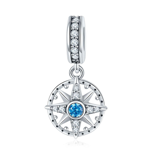 925 Sterling Silver Compass Pendant Necklace