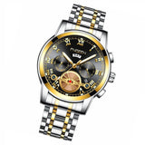 Gold Black Multi-function Men Quartz Watch with Gold Nails
