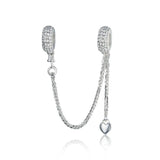 925 Sterling Silver Love Heart Safety Chain Charm For Bracelets