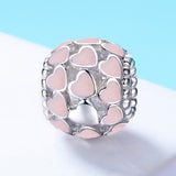 925 Sterling Silver Pure Pink Heart Diamond Beads