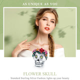 925 Sterling Silver Colorful Enamel Flower Skull Charms Bracelet