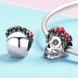 925 Sterling Silver Colorful Enamel Flower Skull Charms Bracelet