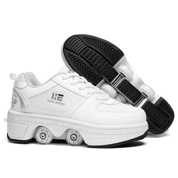 Versatile Double Row Rune Roller Skates - Size 42 - Low-Top Without Light (White)