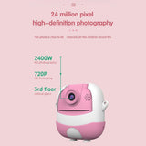 720P Hd Reversible Mini Digital Camera For Children - Cartoon Print - Pink