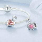 925 Sterling Silver Platinum Plated Pink Swan Rose Diy Beads