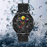 Waterproof Quartz Watch with Hollow Dial and Steering Wheel Design - Black