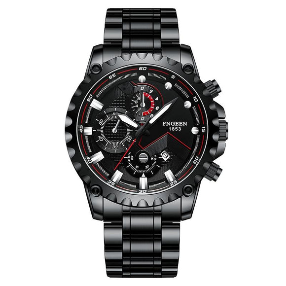 Stainless Steel Waterproof Men Sports Watch - Black Steel Black Surface