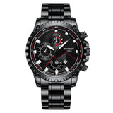 Stainless Steel Waterproof Men Sports Watch - Black Steel Black Surface