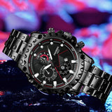 Stainless Steel Waterproof Men Sports Watch - Black Steel Black Surface
