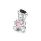 925 Sterling Silver Platinum Plated Happy Bear Heart Diy Beads