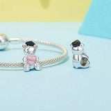 925 Sterling Silver Platinum Plated Happy Bear Heart Diy Beads
