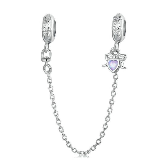 925 Sterling Silver Platinum Opal Bow Safety Chain