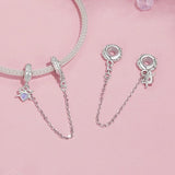 925 Sterling Silver Platinum Opal Bow Safety Chain