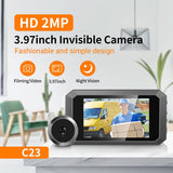 1080P Smart Digital Door Viewer With Night Vision - 3.97 Inch Wide Angle - Black