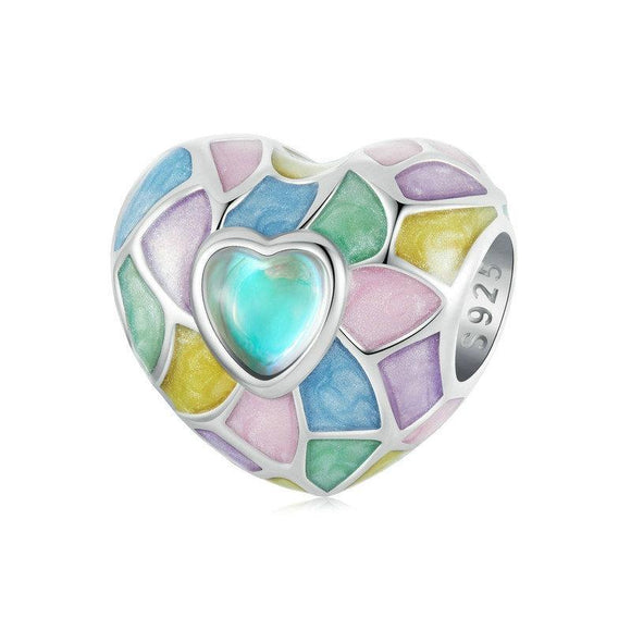 925 Sterling Silver Neon Love Heart Diy Beads Plated