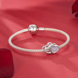 925 Sterling Silver Platinum Plated Pink Heart Diy Beads