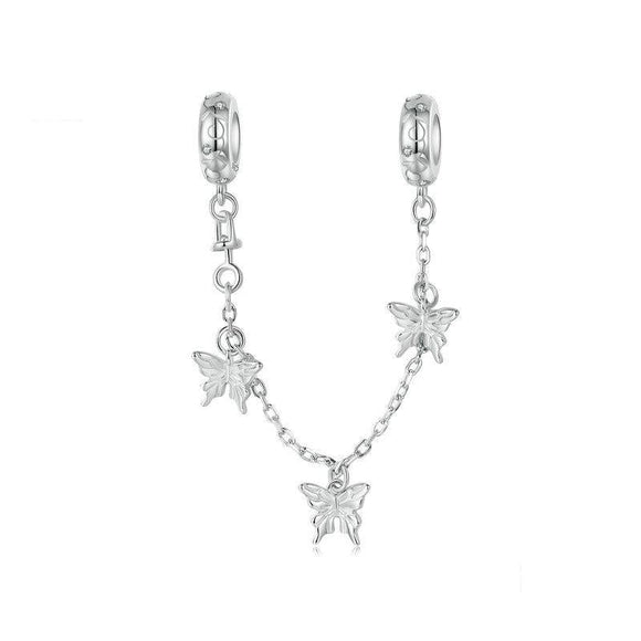 925 Sterling Silver Platinum Plated Butterfly Safety Chain Bracelet