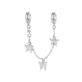925 Sterling Silver Platinum Plated Butterfly Safety Chain Bracelet