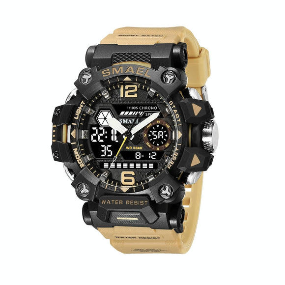 Waterproof Dual Display Outdoor Watch - Multifunctional Alloy for Men - Beige