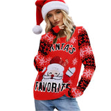 Christmas Women Pullover Sweater Santa Claus Embroidery Crew Neck Knit Sweater - Red - S