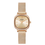Women Oval Dial Quartz Watch with Simple Bar Scale - Steel Belt Rose Gold