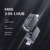 3-In-1 Usb Aluminum Mini Hub Adapter - Black