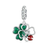 925 Sterling Silver Four Leaf Clover Ladybug Pendant In