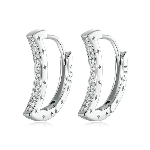 925 Sterling Silver Platinum Plated Zircon Crescent Earrings