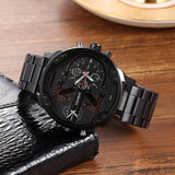 Men Dual Display Quartz Watch with Large Dial and Steel Band - Black Shell Orange Eye