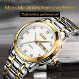 Waterproof Dual Calendar Quartz Watch for Men with Luminous Design - Black