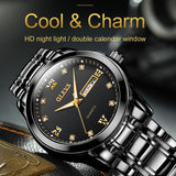 Waterproof Dual Calendar Quartz Watch for Men with Luminous Design - Black