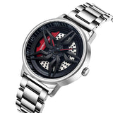 Men 360 Degree Hollow Spinning Dial Quartz Watch with Steel Strap - Silver