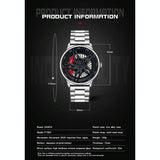 Men 360 Degree Hollow Spinning Dial Quartz Watch with Steel Strap - Silver