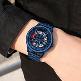 Men 360 Degree Hollow Spinning Dial Quartz Watch with Steel Strap - Silver